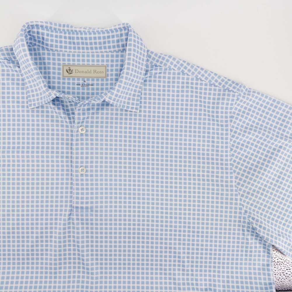 Donald Ross Mens XL Golf Polo Shirt Blue White Check Performance Golfcore